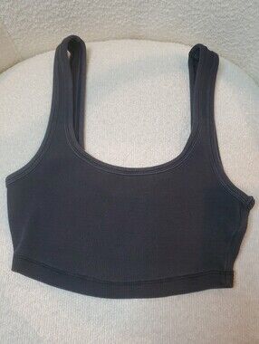 Zara Charcoal Ribbed Strap Crop Tank Top Scoop Neck Women's Size Small